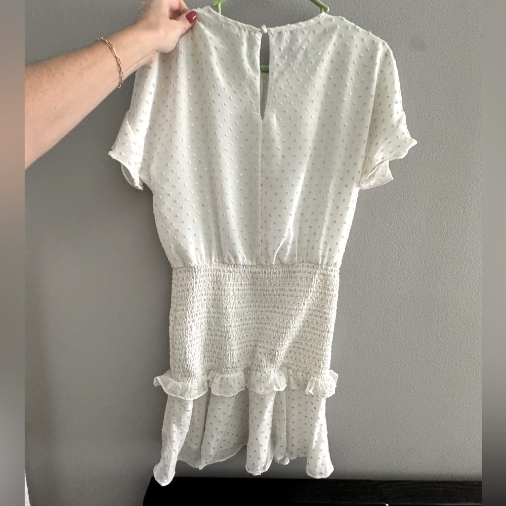 Aqua White Gold Coquette Ballet Mini Dress Smocked